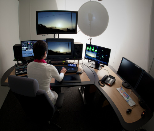 Anne-Laure Sacher in the grading suite at RTS